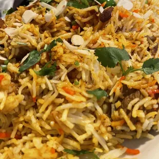 Lamb Bhiryani: lamb, rice, almonds &amp; spices  Delicious!!