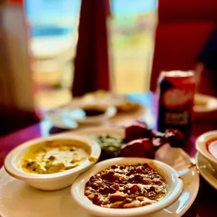 a variety of food items on a table