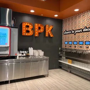 a bar with a beverage dispenser