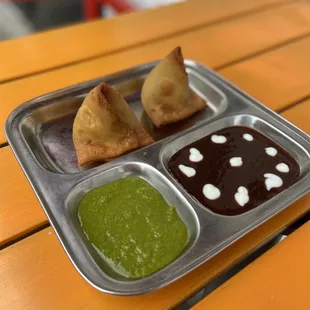 a tray of indian food