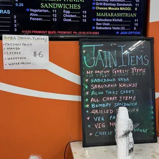 Menu on display