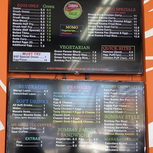 the menu and prices