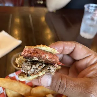 What was left of my Old Glory with hotdog and steak fries.