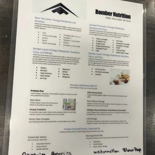 Bomber Nutrition:  Menu (25 May 2021)