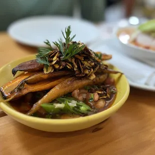Spicy carrots: the star dish, flavor was harmonious complex, the texture was just right and the presentation was beautiful.