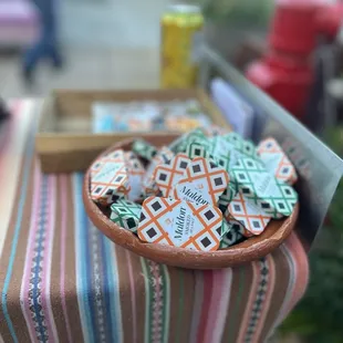 a bowl of candy on a table