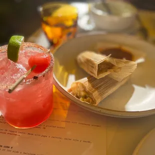 Sweet corn tamale and watermelon margarita - so good