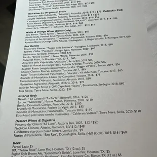 Wine list