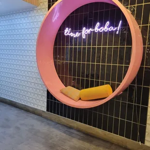 a neon sign in a building