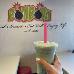 Matcha green tea milk tea with boba