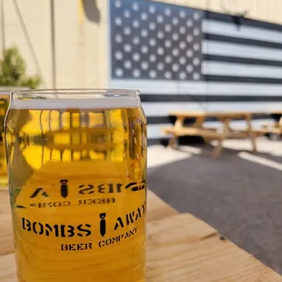 a beer glass on a table