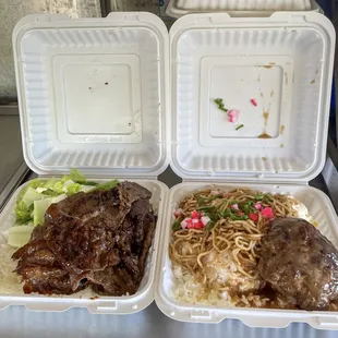 Regular teri beef plate &amp; Bombucha Special with hamburger steak