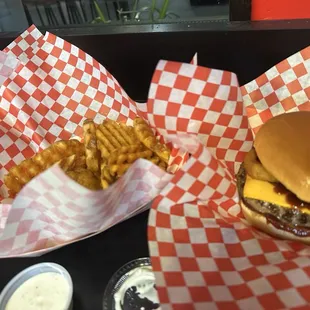 Waffle Fries BBQ Bacon Burger Both really good