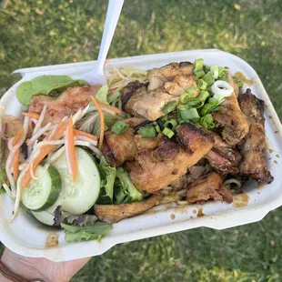 Chicken teriyaki over garlic noodles