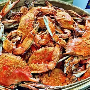a large bowl of crabs