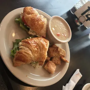 Homemade chicken salad on homemade croissant. Delicious