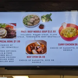 Current Menu as of July 2021