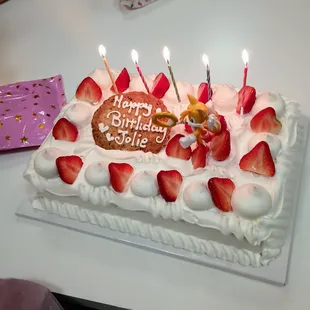 Delicious cake fresh strawberries and whip cream. My family loved it.