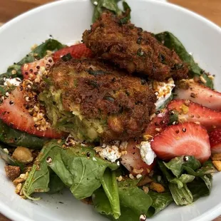 Spinach salad $14 with falafel added $8