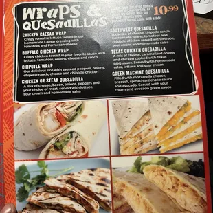 burritos and wraps, menu