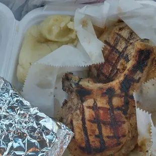 Pork chop and mashed potatoes