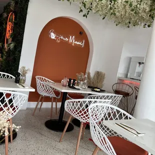 tables and chairs in a restaurant