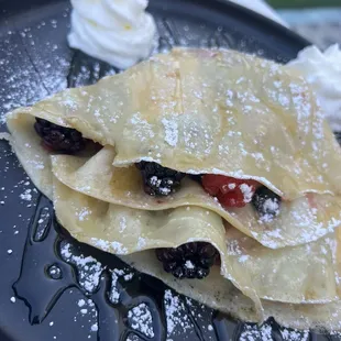 Hot Chocolate and Berry Crepes