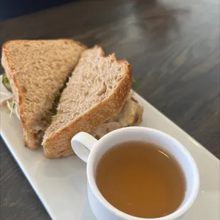 a sandwich and a cup of tea