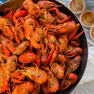 a bowl of cooked crawfish