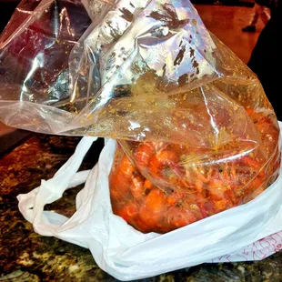 two bags of cooked food