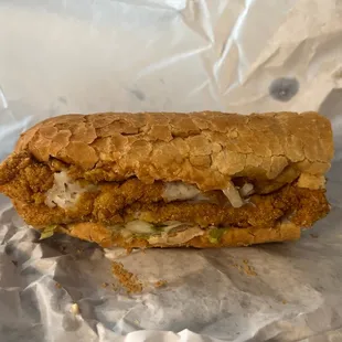 Catfish poboy... it is huge! This is a half.