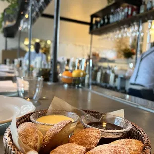 Fresh Madeleines with dipping sauces