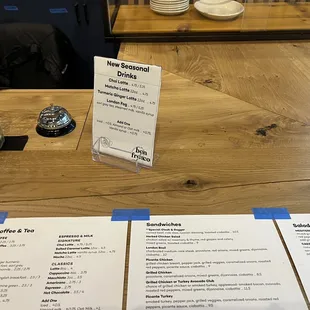 menus on a wooden table