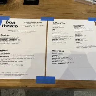 the menus on the table