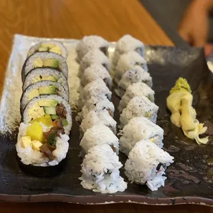 California Bon California roll. Philadelphia roll. Futomaki roll.