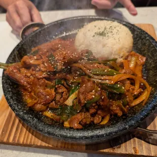 Hot Stone Pot Rice Topped with Spicy Pork