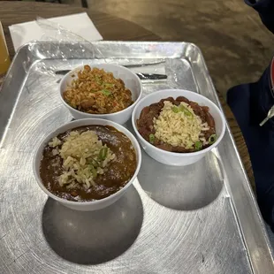 We got the Taste of New Orleans with the Etouffee, Jambalaya, and Red Beans and rice!