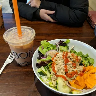 Coconut chicken noodle bowl, plus free boba!