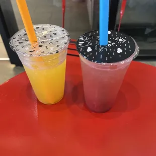 Passion fruit bubble tea lemonade and strawberry bubble tea lemonade. Refreshing!