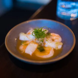 poached aori ika &amp; shrimp (tasting menu)