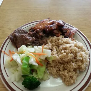 Teriyaki beef&amp;chicken with Brown Rice.  So so good.