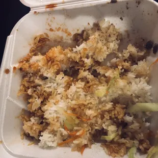 Chicken and Beef What was under the very little food you got. What a rip.