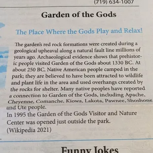 History of garden of the gods