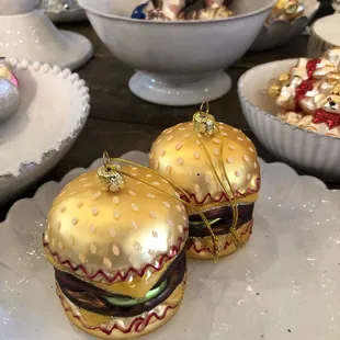 cheeseburger glass Christmas ornaments to decorate your Christmas tree or give as a gift.
