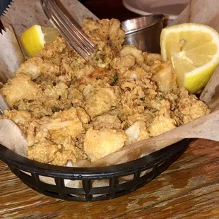 Au Original Burger, Delicately Fried Calamari, Chicken Pot Pie Skillet