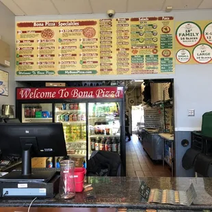 the front counter of a restaurant