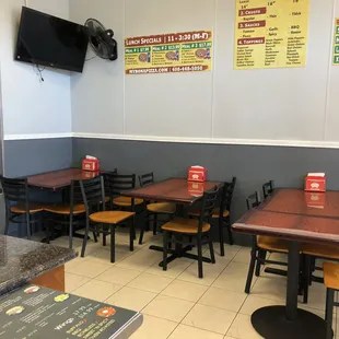 tables and chairs in a restaurant
