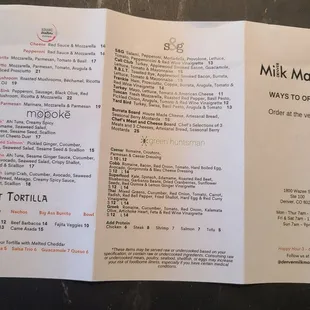 Milk Market Menu  07-01-2023