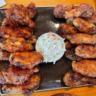 Large combo wings plate - spicy wings, soy garlic wings, coleslaw