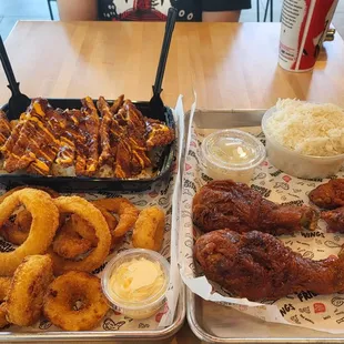 The Mrs and I&apos;s dinner: chicken katsu and 4 piece wing w/ 2 legs, spicy.